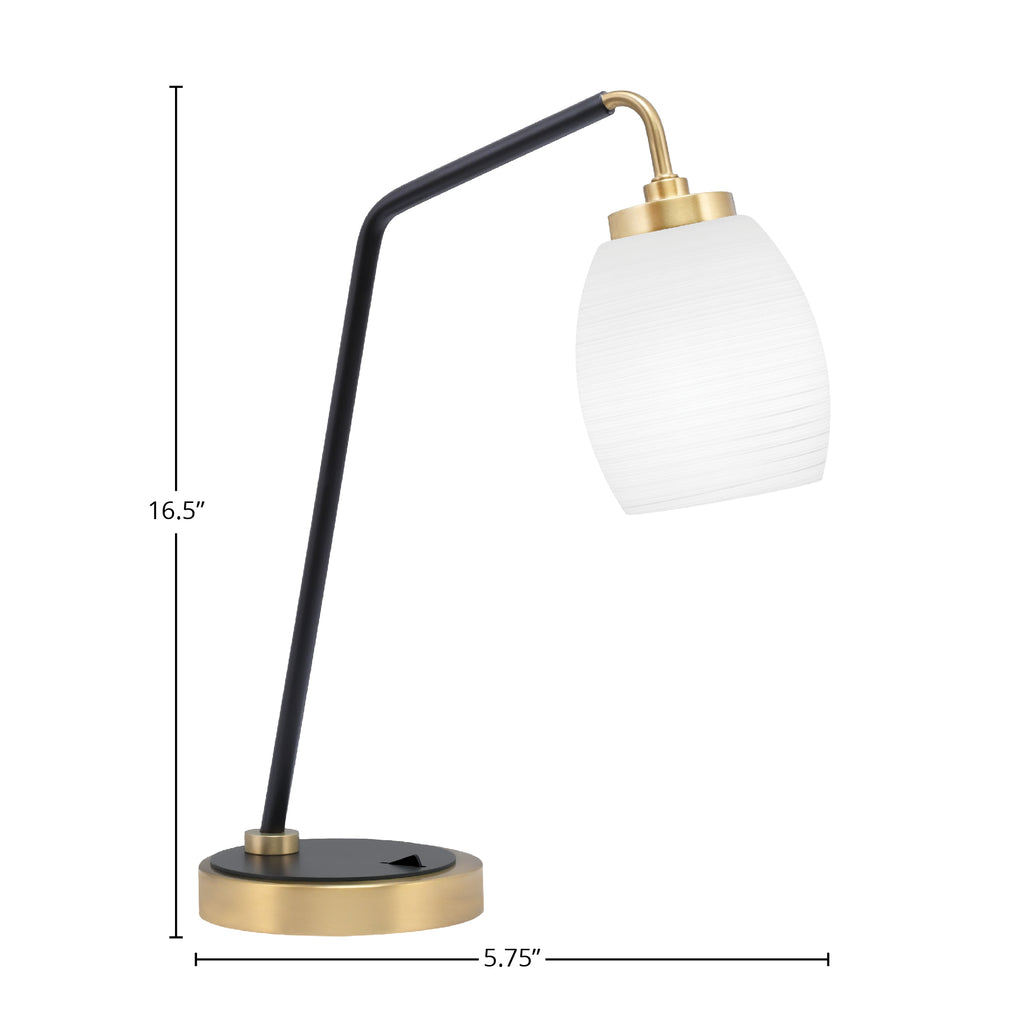 Desk Lamps One Light Desk Lamp in Matte Black & New Age Brass with 5" White Linen Shade