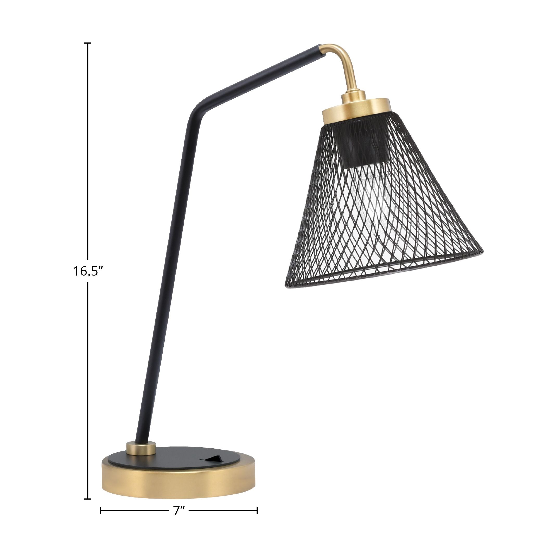 Desk Lamps One Light Desk Lamp in Matte Black & New Age Brass with 7" Matte Black Cone Mesh Metal S e Shade