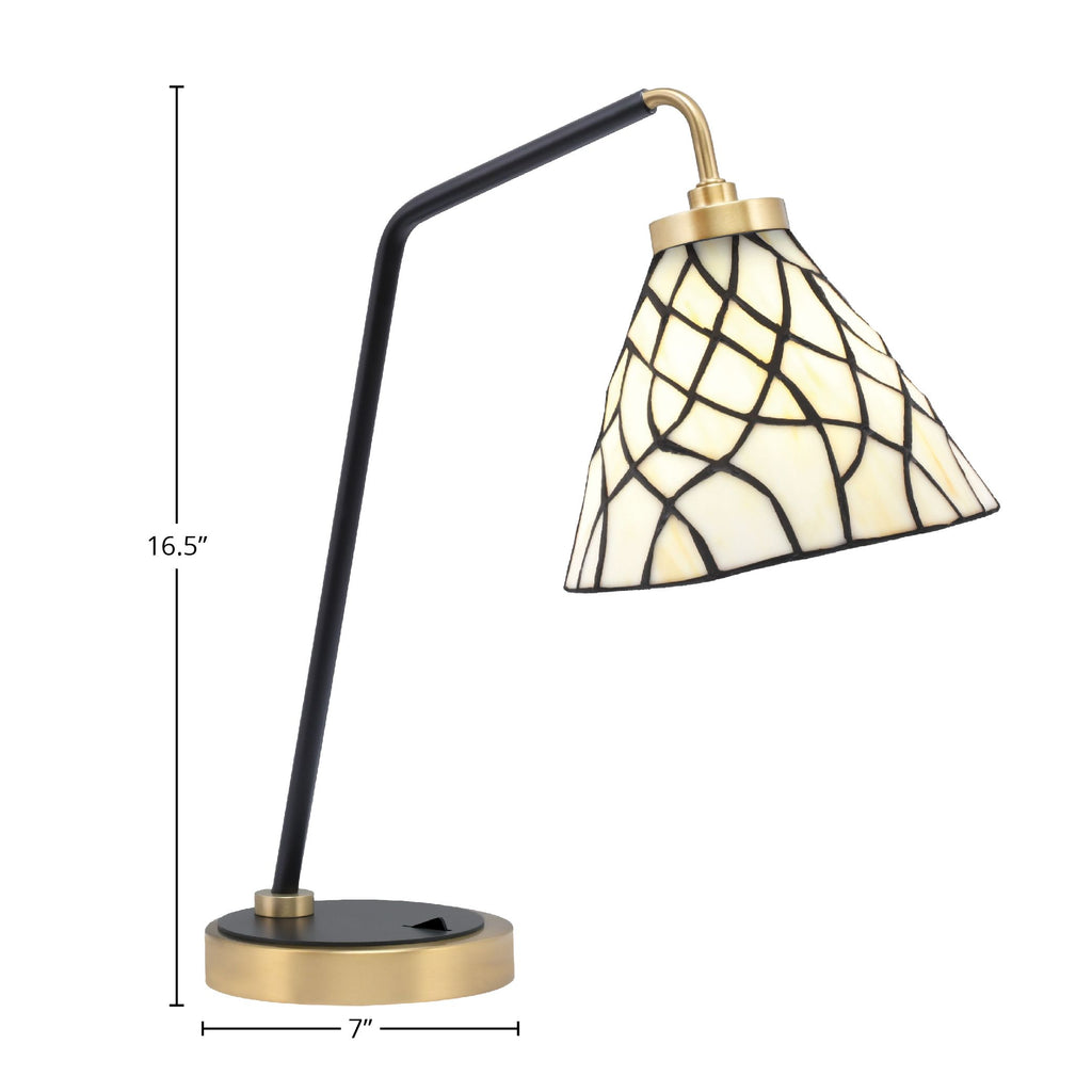 Desk Lamps One Light Desk Lamp in Matte Black & New Age Brass with 7" Sandhill Art Glass Shade
