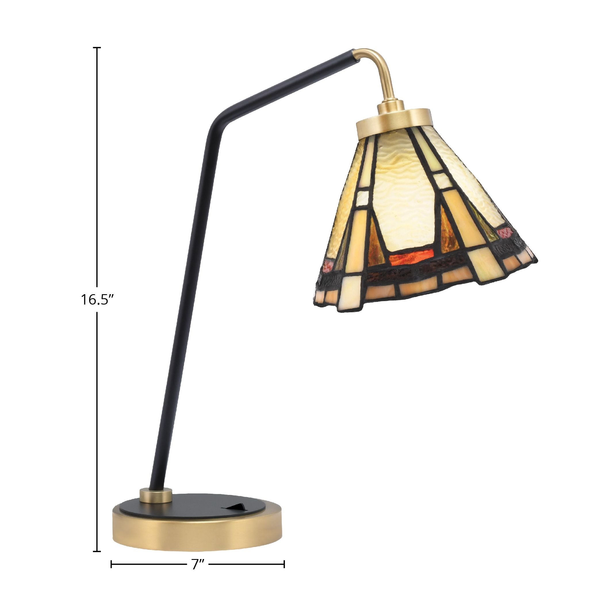 Desk Lamps One Light Desk Lamp in Matte Black & New Age Brass with 7" Zion Art Glass Shade