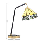 Desk Lamps One Light Desk Lamp in Matte Black & New Age Brass with 7" Diamond Peak Art Glass Shade