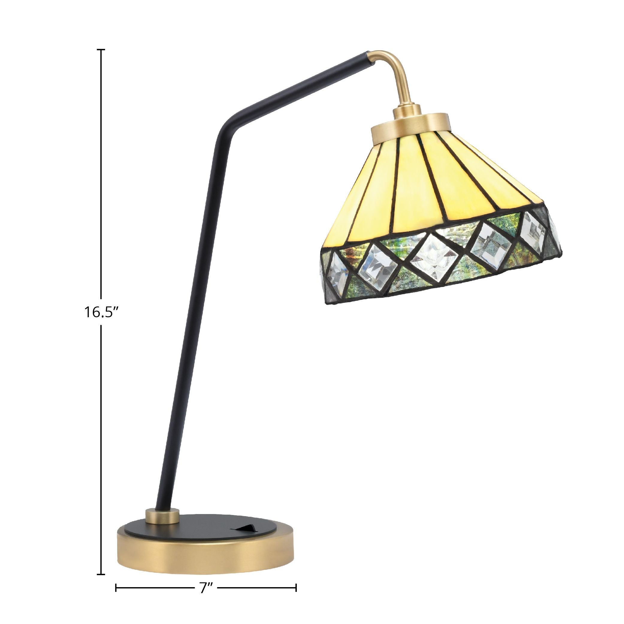 Desk Lamps One Light Desk Lamp in Matte Black & New Age Brass with 7" Diamond Peak Art Glass Shade