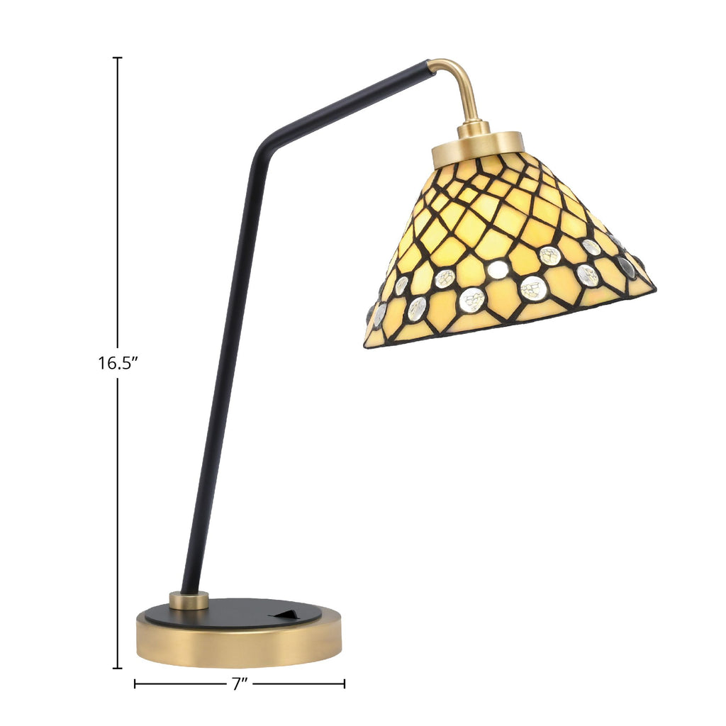 Desk Lamps One Light Desk Lamp in Matte Black & New Age Brass with 7" Starlight Art Glass Shade