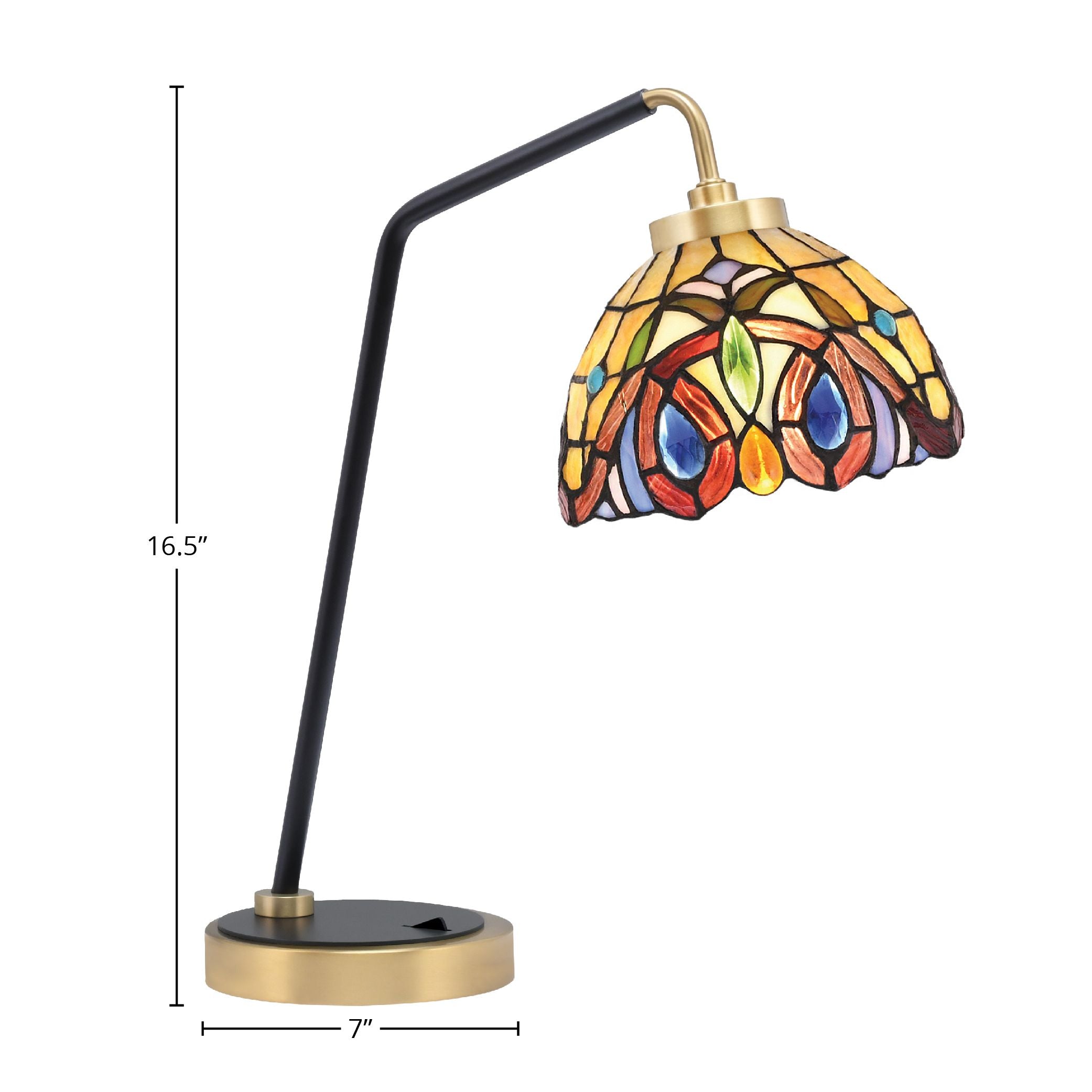 Desk Lamps One Light Desk Lamp in Matte Black & New Age Brass with 7" Lynx Art Glass Shade