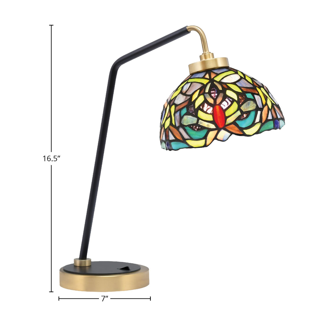 Desk Lamps One Light Desk Lamp in Matte Black & New Age Brass with 7" Kaleidoscope Art Glass Shade