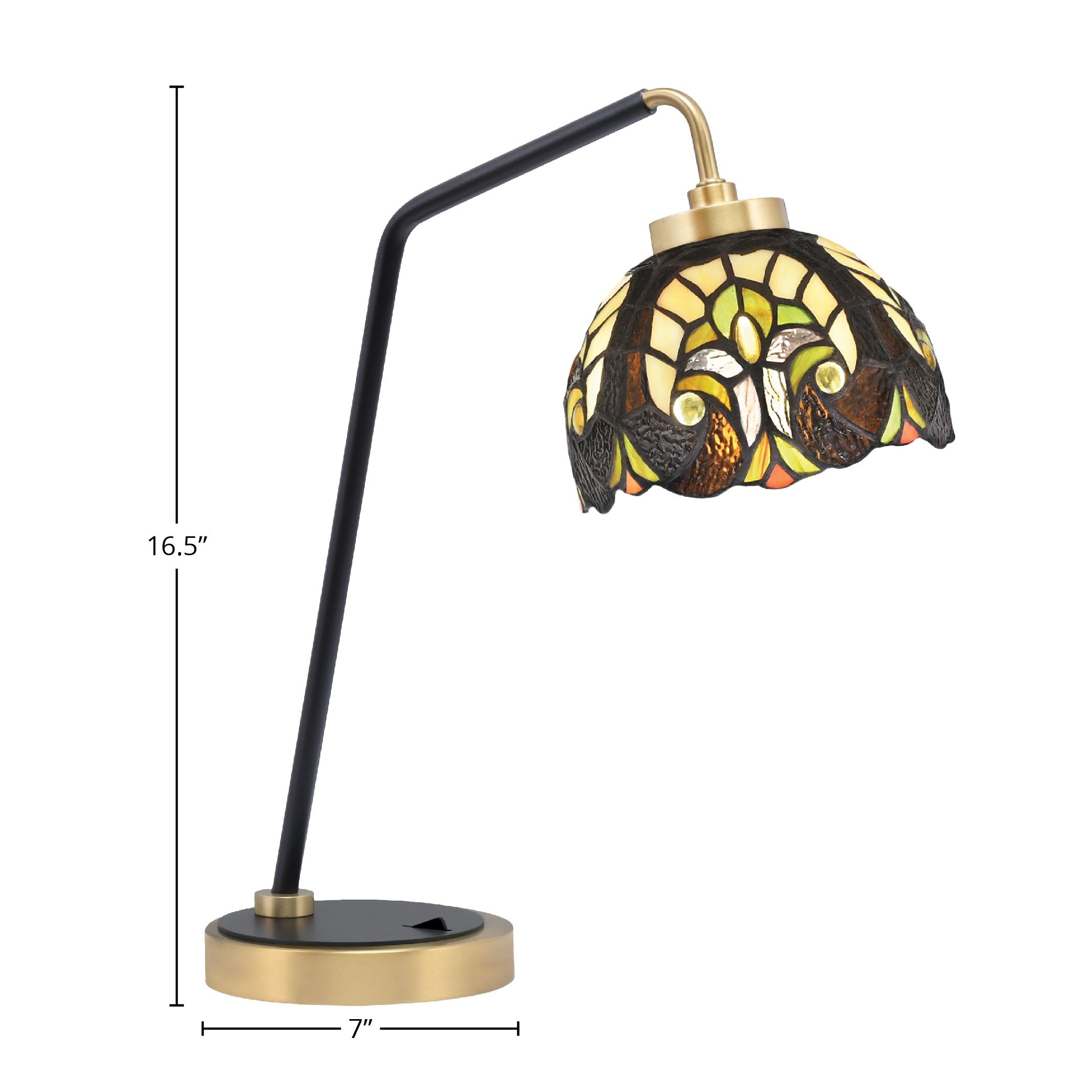 Desk Lamps One Light Desk Lamp in Matte Black & New Age Brass with 7" Ivory Cypress Art Glass Shade