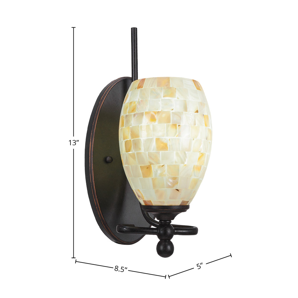 Capri One Light Wall Sconce in Dark Granite with 5" Ivory Glaze Seashell Shade