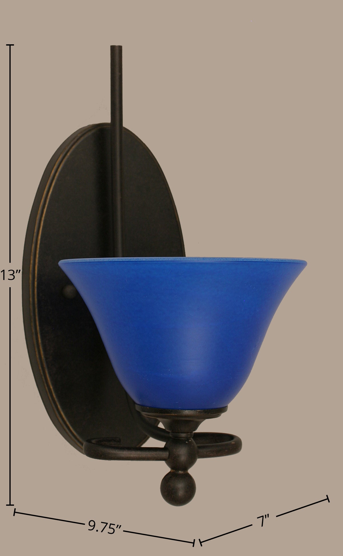 Capri One Light Wall Sconce in Dark Granite with 7" Blue Italian Shade