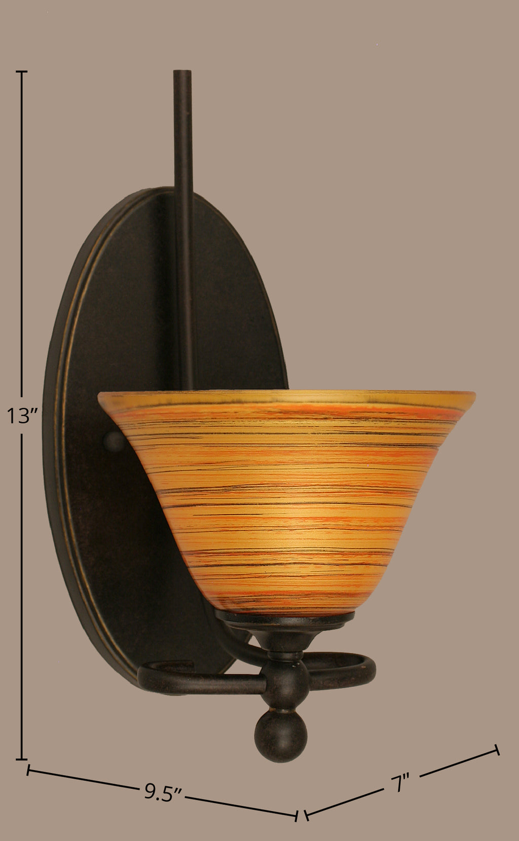 Capri One Light Wall Sconce in Dark Granite with 7" Firré Saturn Shade
