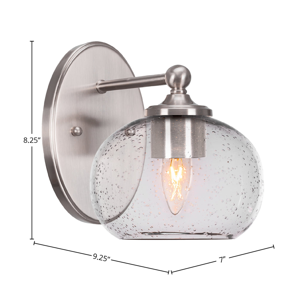 Capri One Light Wall Sconce in Brushed Nickel with 7" Clear Bubble Shade