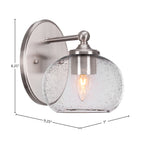 Capri One Light Wall Sconce in Brushed Nickel with 7" Clear Bubble Shade