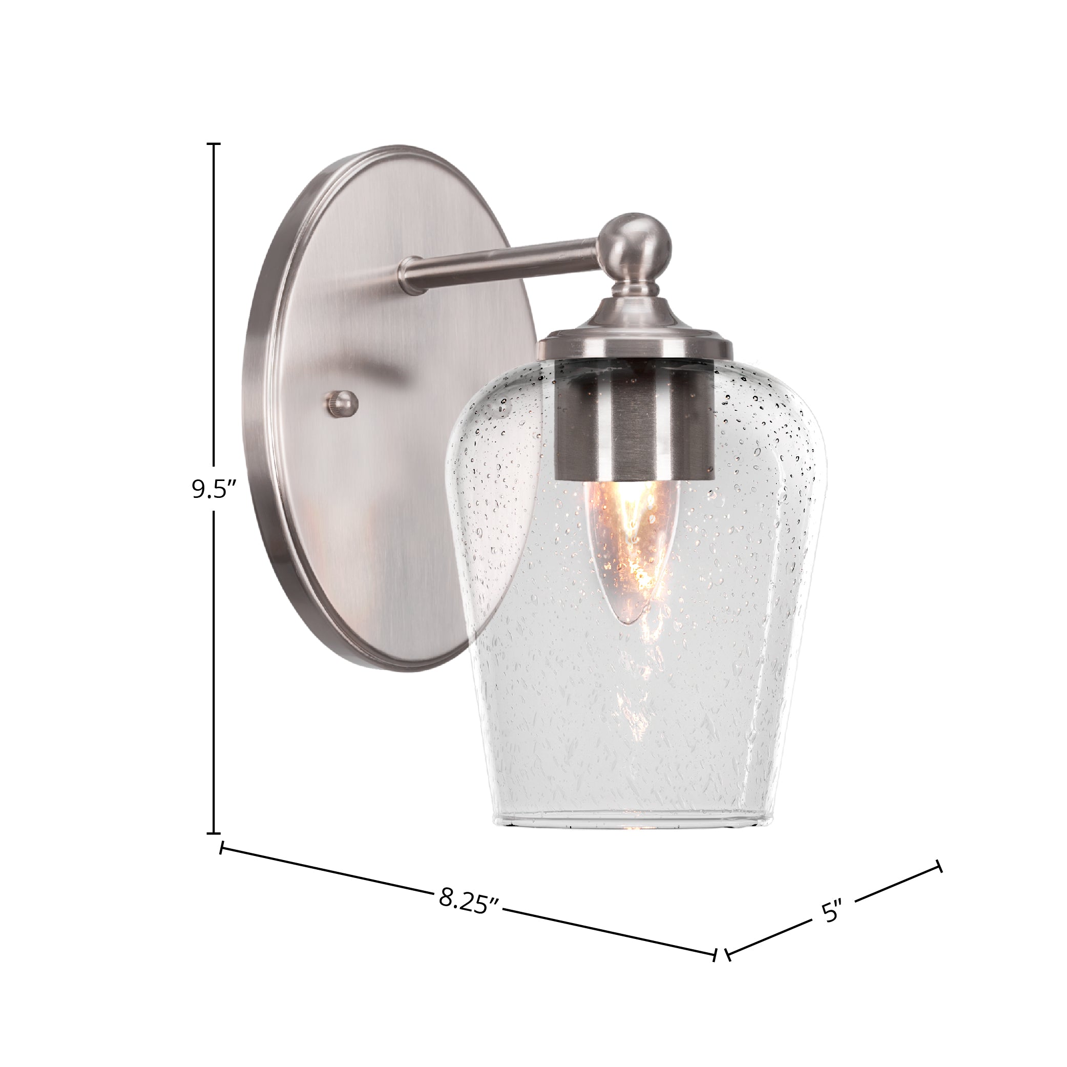 Capri One Light Wall Sconce in Brushed Nickel with 5" Clear Bubble Shade