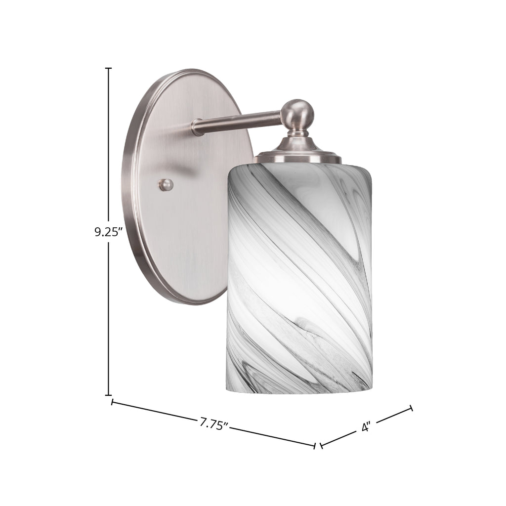 Capri One Light Wall Sconce in Brushed Nickel with 4" Onyx Swirl Shade