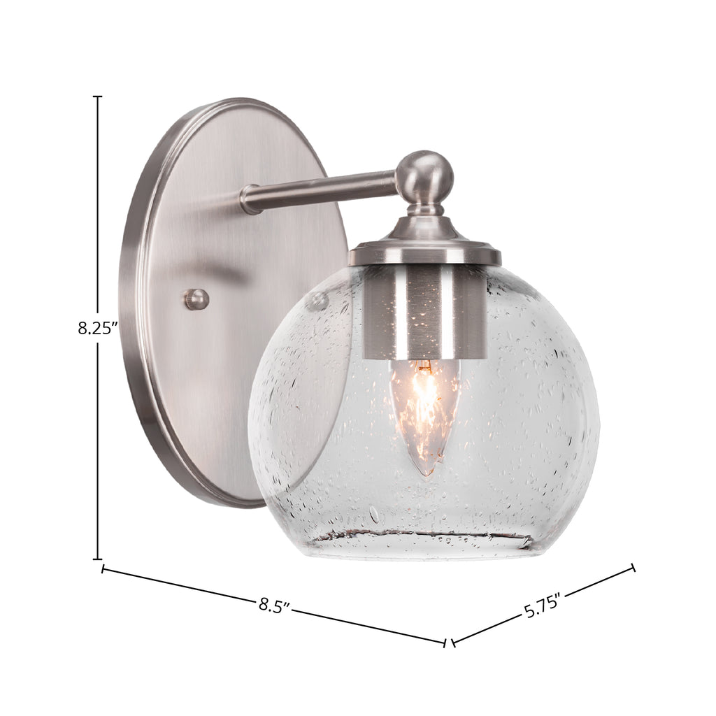 Capri One Light Wall Sconce in Brushed Nickel with 5.75" Clear Bubble Shade