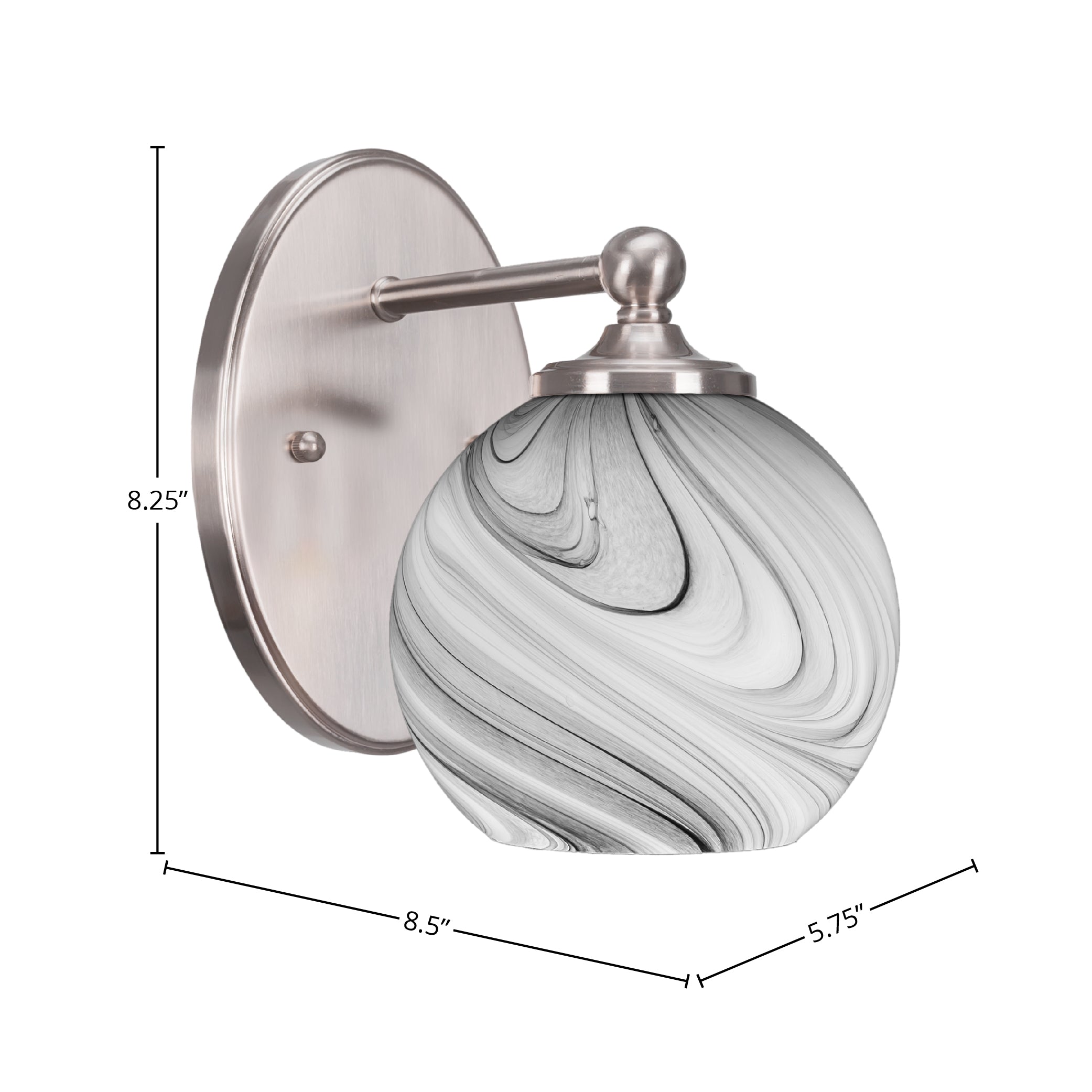 Capri One Light Wall Sconce in Brushed Nickel with 5.75" Onyx Swirl Shade