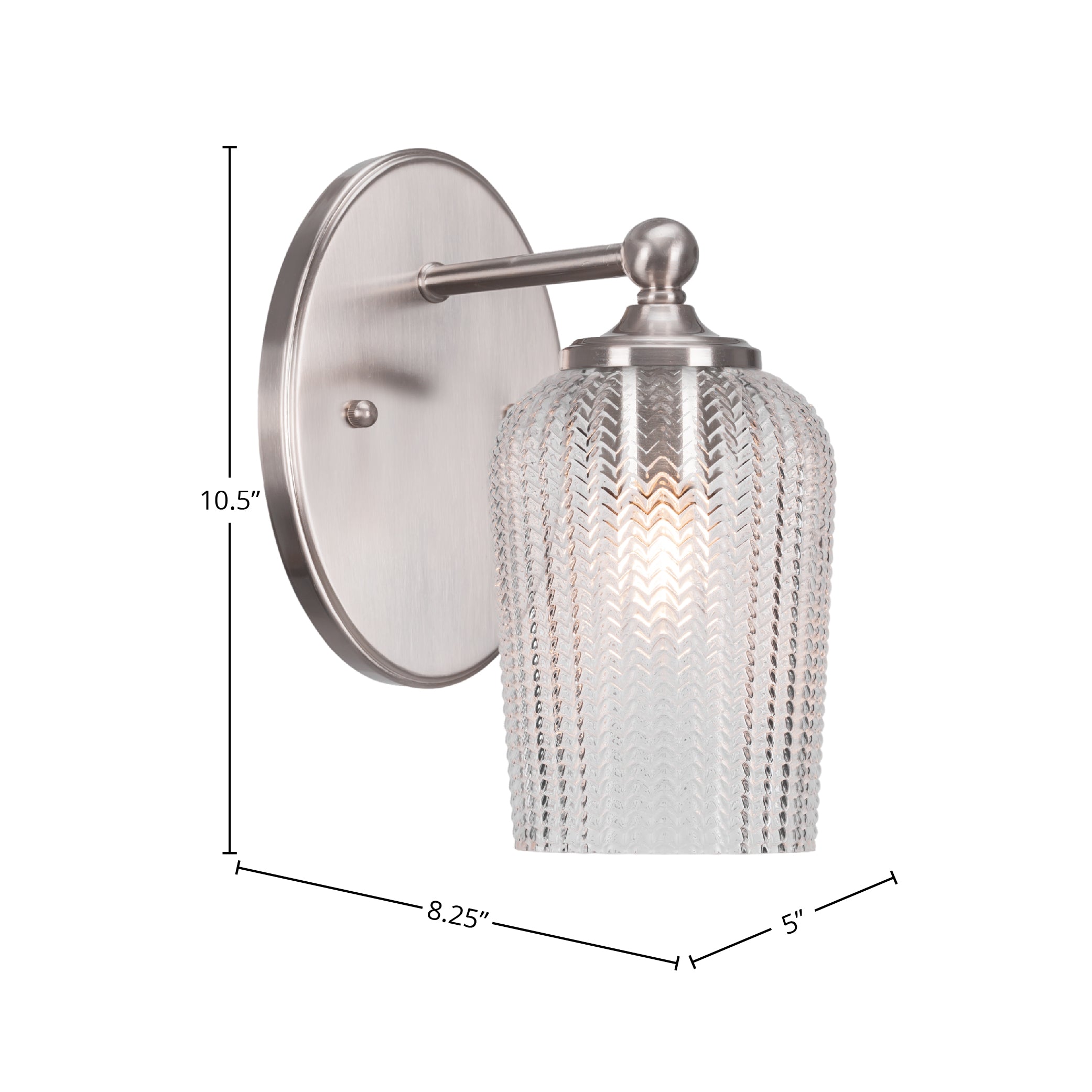 Capri One Light Wall Sconce in Brushed Nickel with 5" Clear Textured Shade