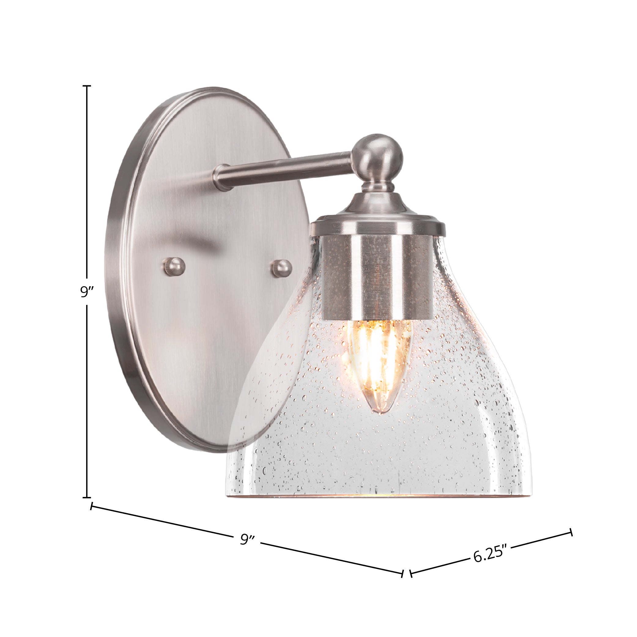 Capri One Light Wall Sconce in Brushed Nickel with 6.25" Clear Bubble Shade