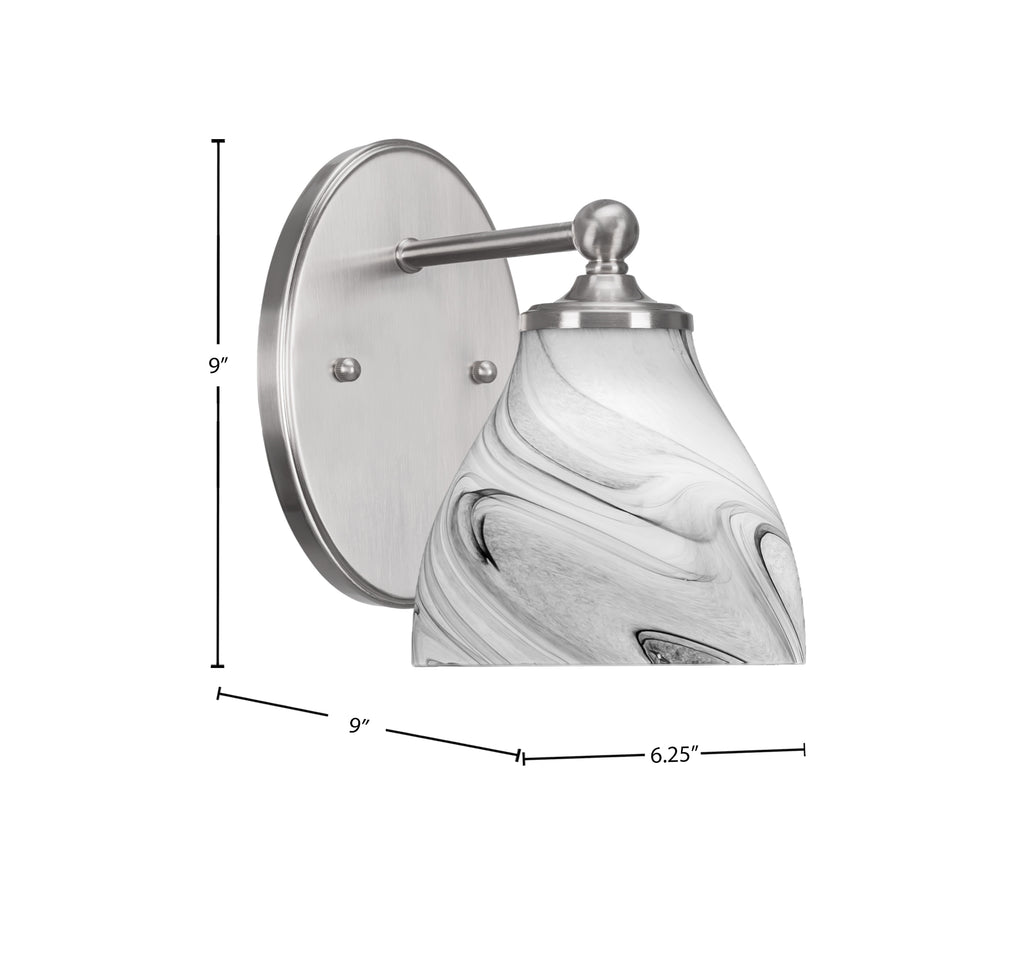 Capri One Light Wall Sconce in Brushed Nickel with 6.25" Onyx Swirl Shade