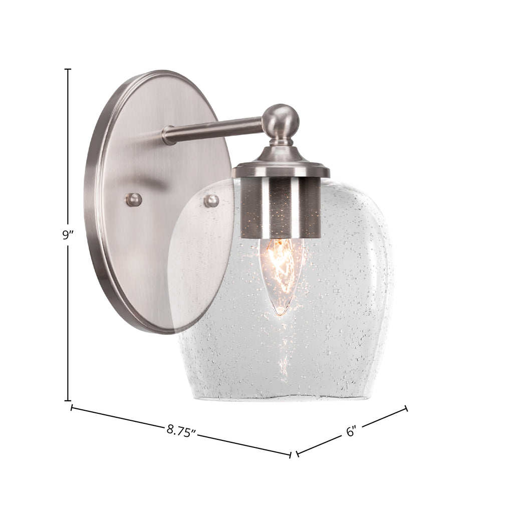 Capri One Light Wall Sconce in Brushed Nickel with 6" Clear Bubble Shade