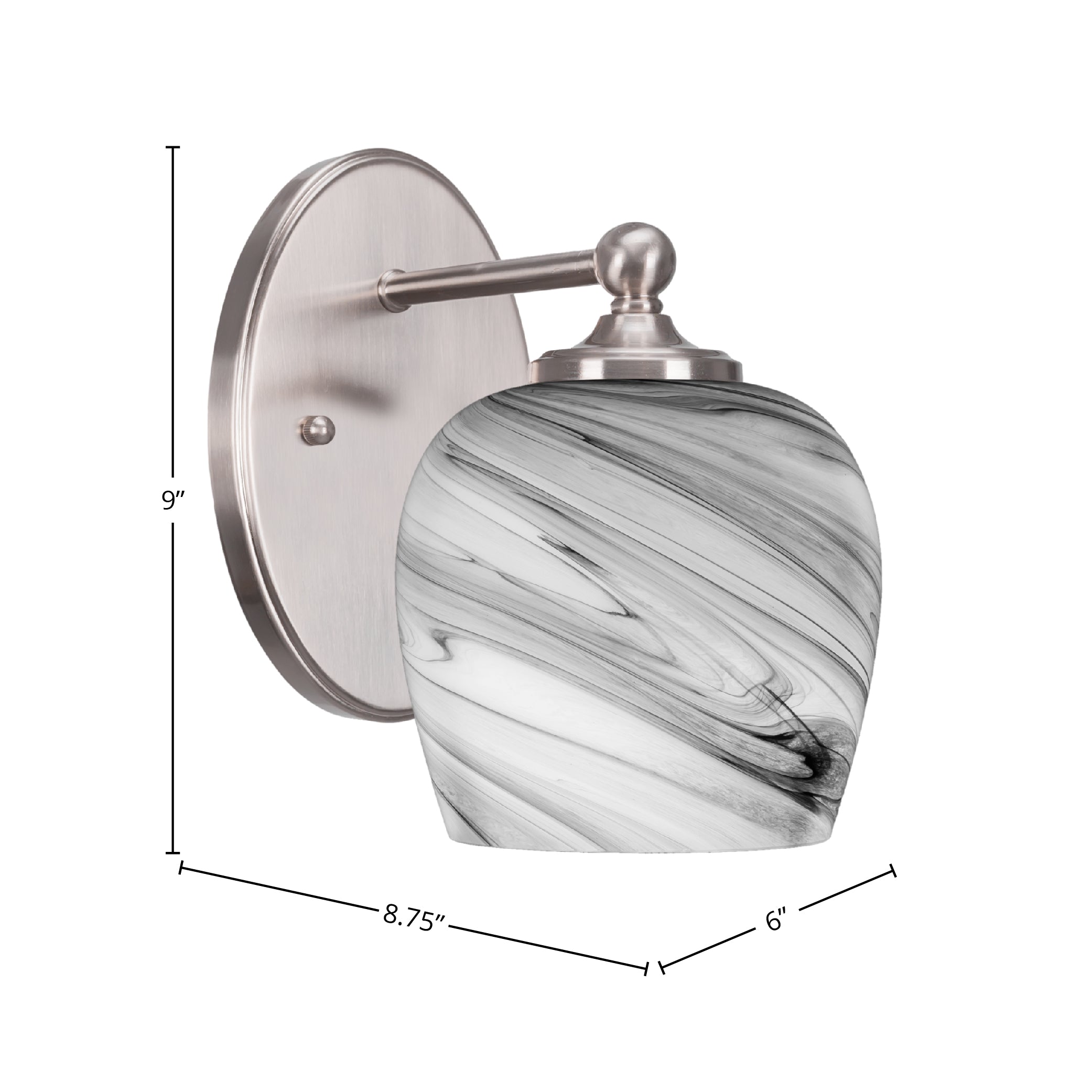 Capri One Light Wall Sconce in Brushed Nickel with 6" Onyx Swirl Shade