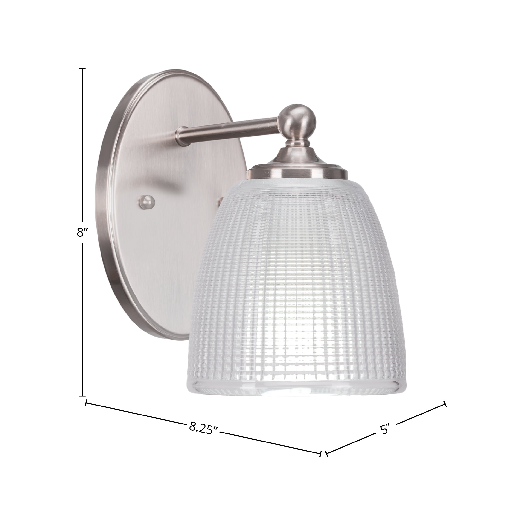 Capri One Light Wall Sconce in Brushed Nickel with 5" Clear Ribbed Shade
