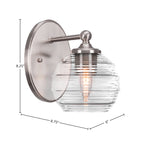 Capri One Light Wall Sconce in Brushed Nickel with 6" Clear Ribbed Shade