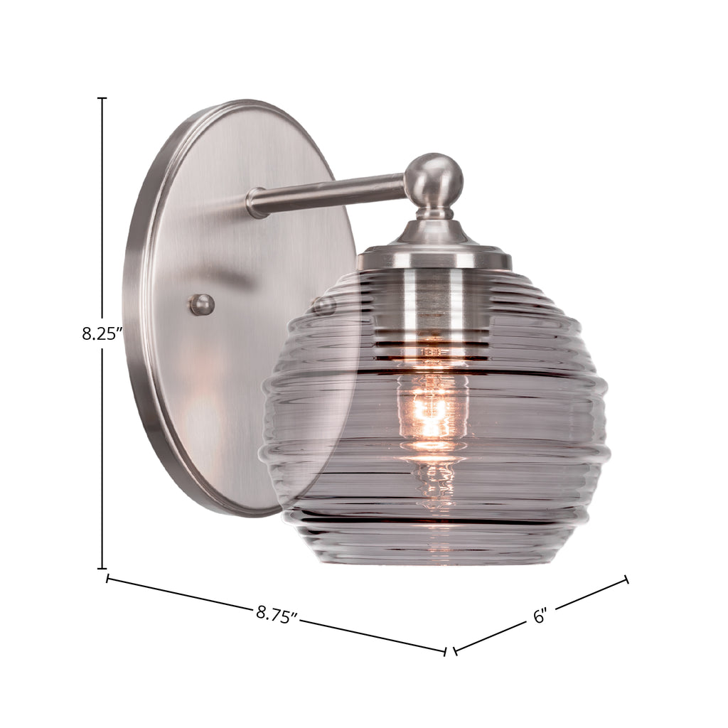 Capri One Light Wall Sconce in Brushed Nickel with 6" Smoke Ribbed Shade