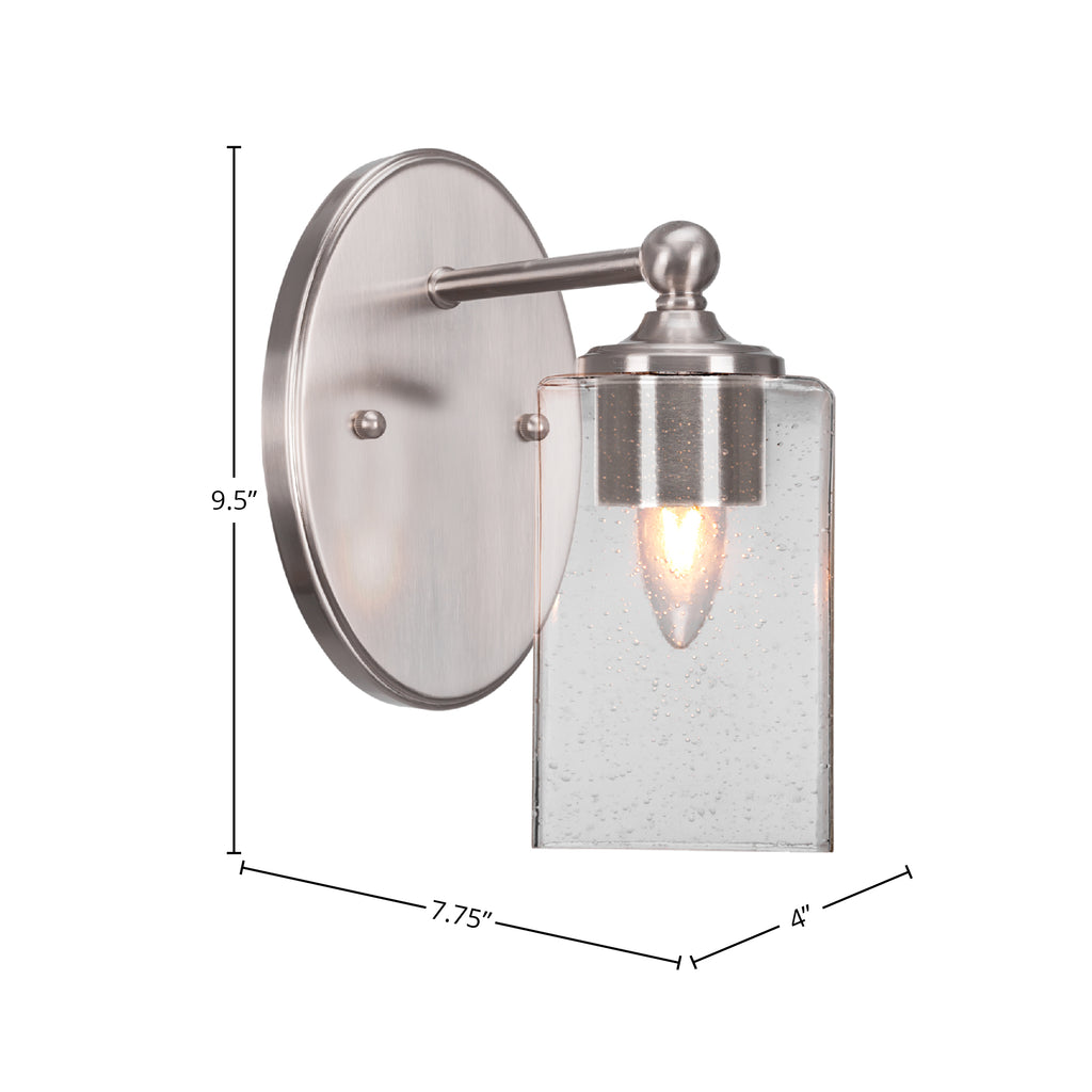 Capri One Light Wall Sconce in Brushed Nickel with 4" Square Clear Bubble Shade