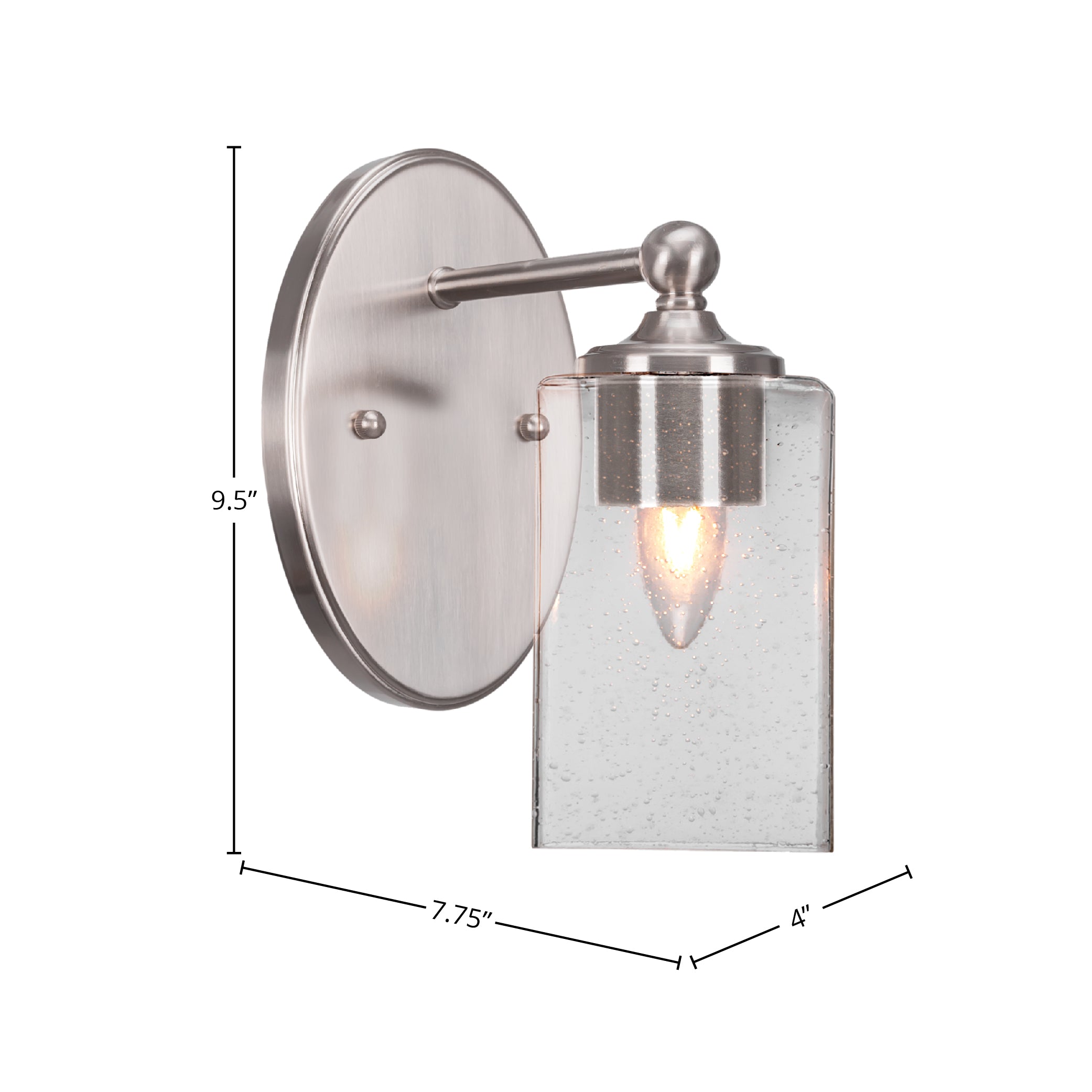 Capri One Light Wall Sconce in Brushed Nickel with 4" Square Clear Bubble Shade