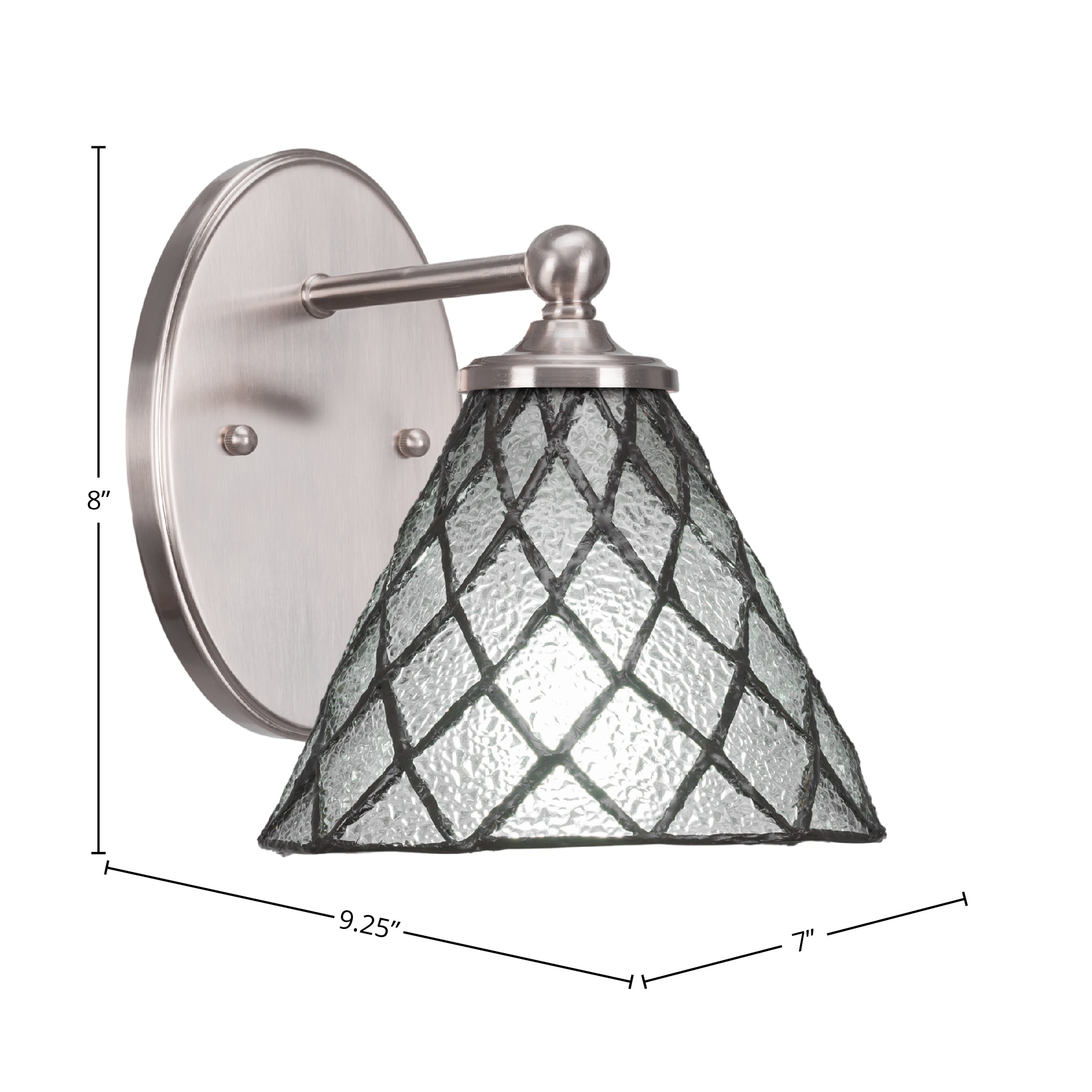 Capri One Light Wall Sconce in Brushed Nickel with 7" Diamond Ice Art Glass Shade