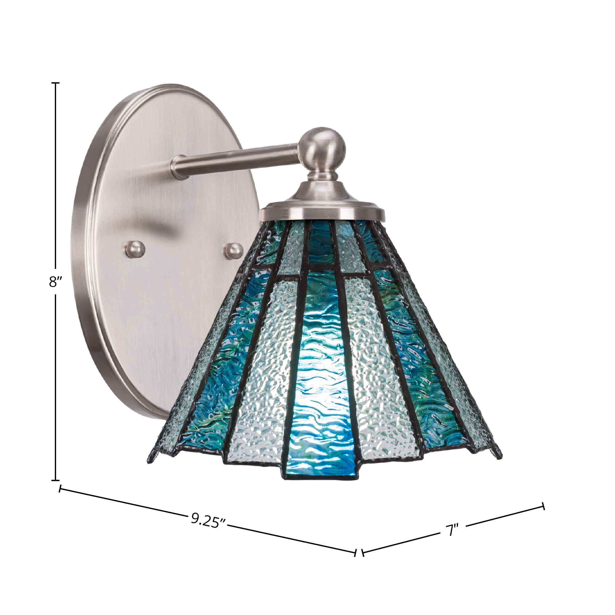 Capri One Light Wall Sconce in Brushed Nickel with 7" Sea Ice Art Glass Shade