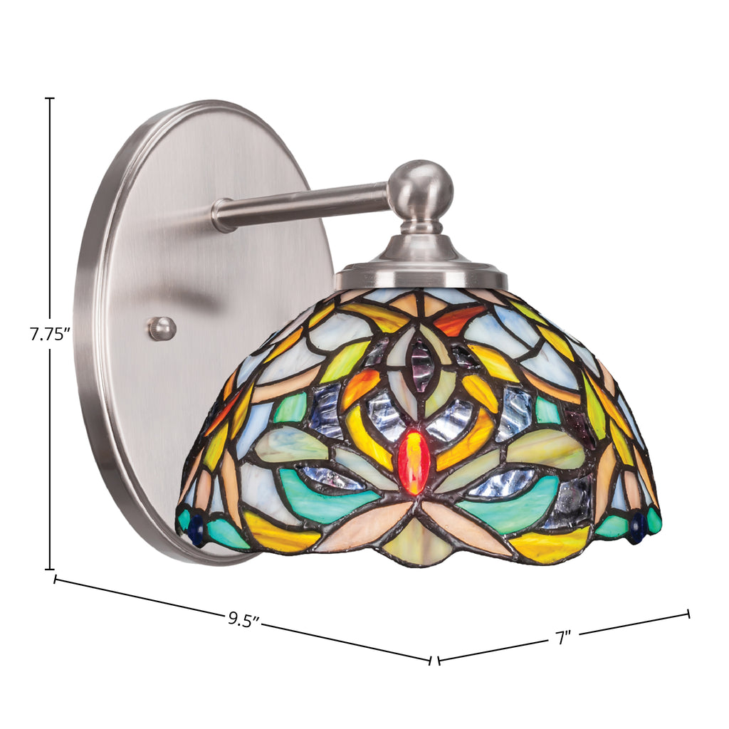 Capri One Light Wall Sconce in Brushed Nickel with 7" Kaleidoscope Art Glass Shade
