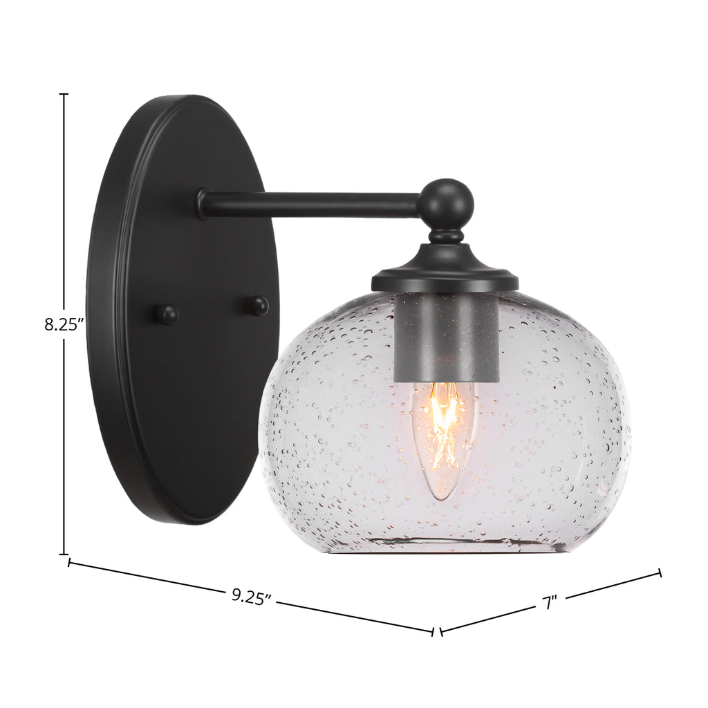 Capri One Light Wall Sconce in Matte Black with 7" Clear Bubble Shade