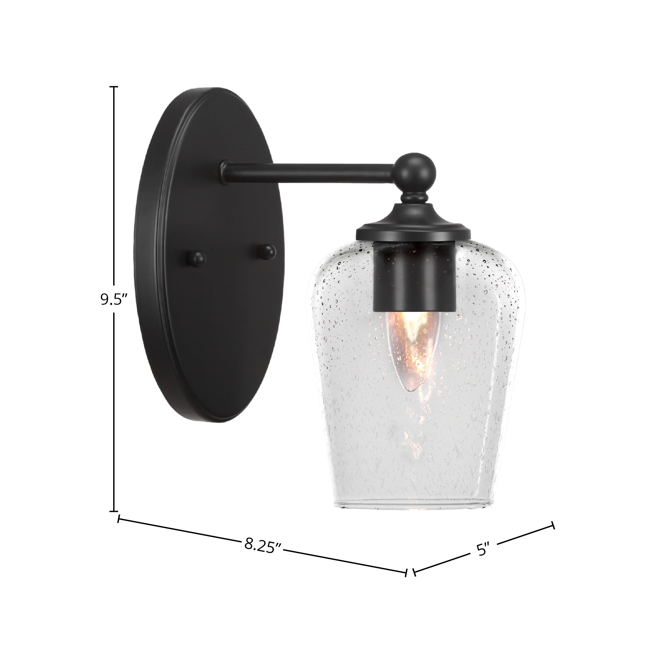 Capri One Light Wall Sconce in Matte Black with 5" Clear Bubble Shade