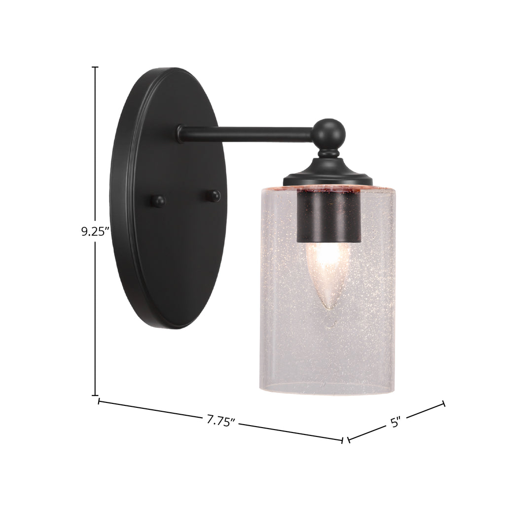 Capri One Light Wall Sconce in Matte Black with 4" Clear Bubble Shade