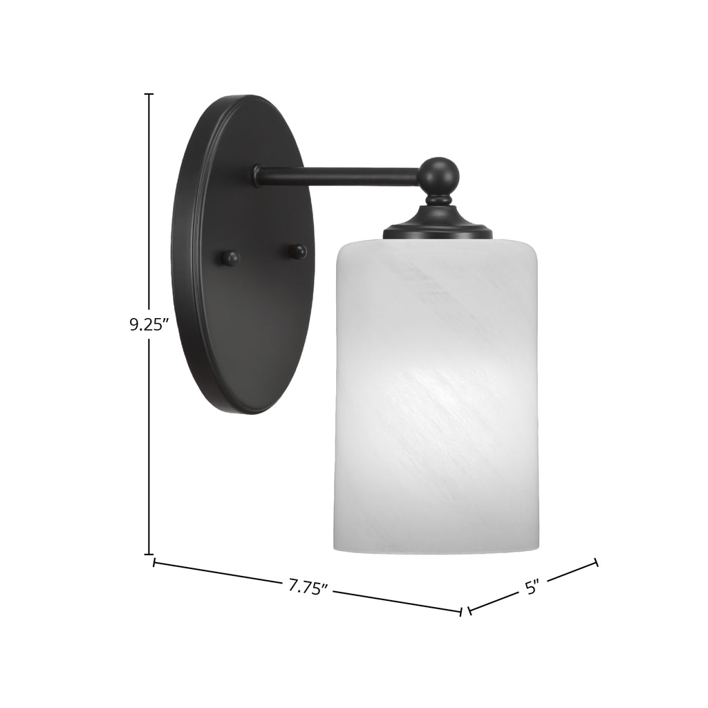 Capri One Light Wall Sconce in Matte Black with 4" White Marble Shade
