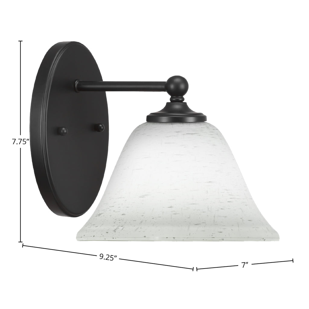 Capri One Light Wall Sconce in Matte Black with 7" White Muslin Shade