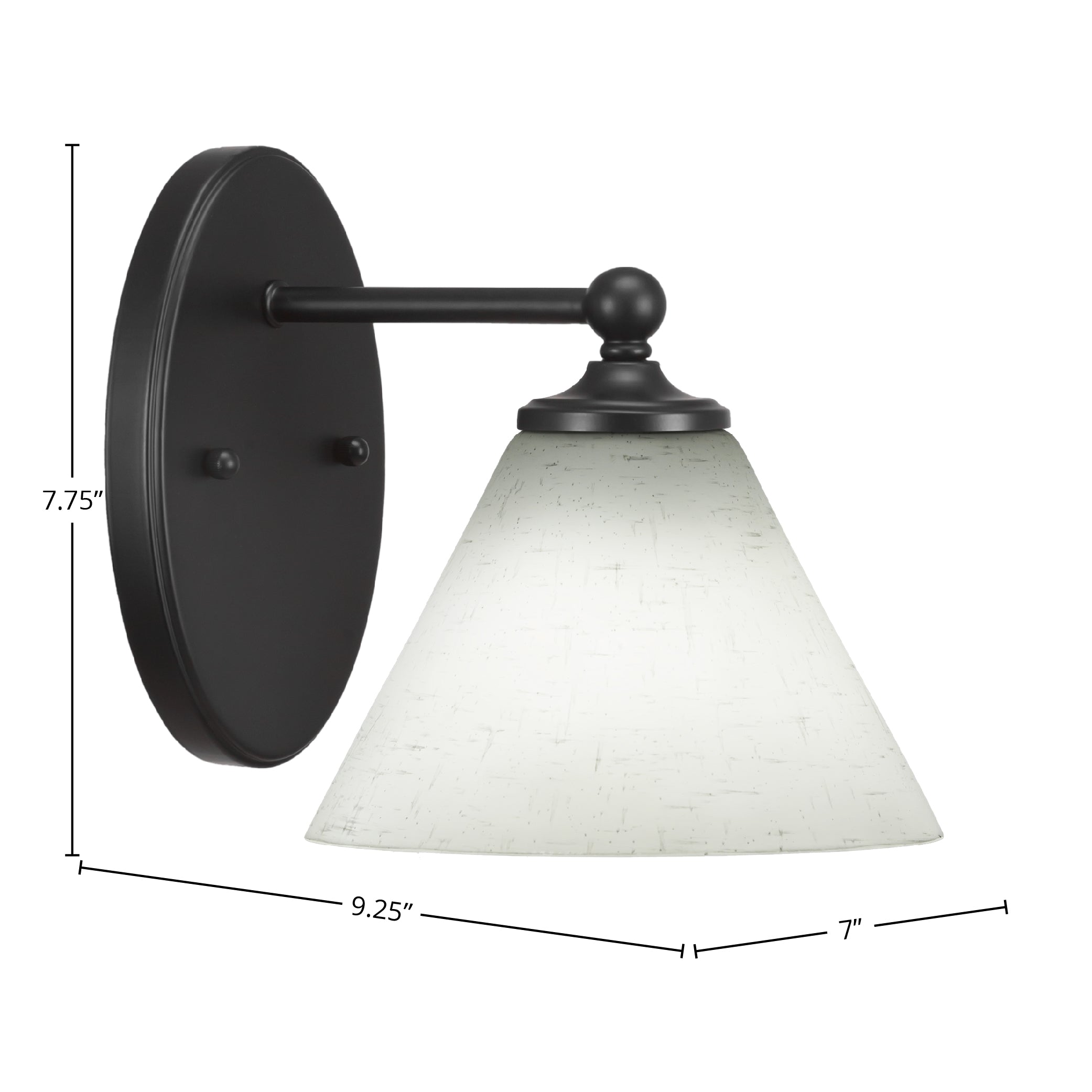 Capri One Light Wall Sconce in Matte Black with 7" White Muslin Shade