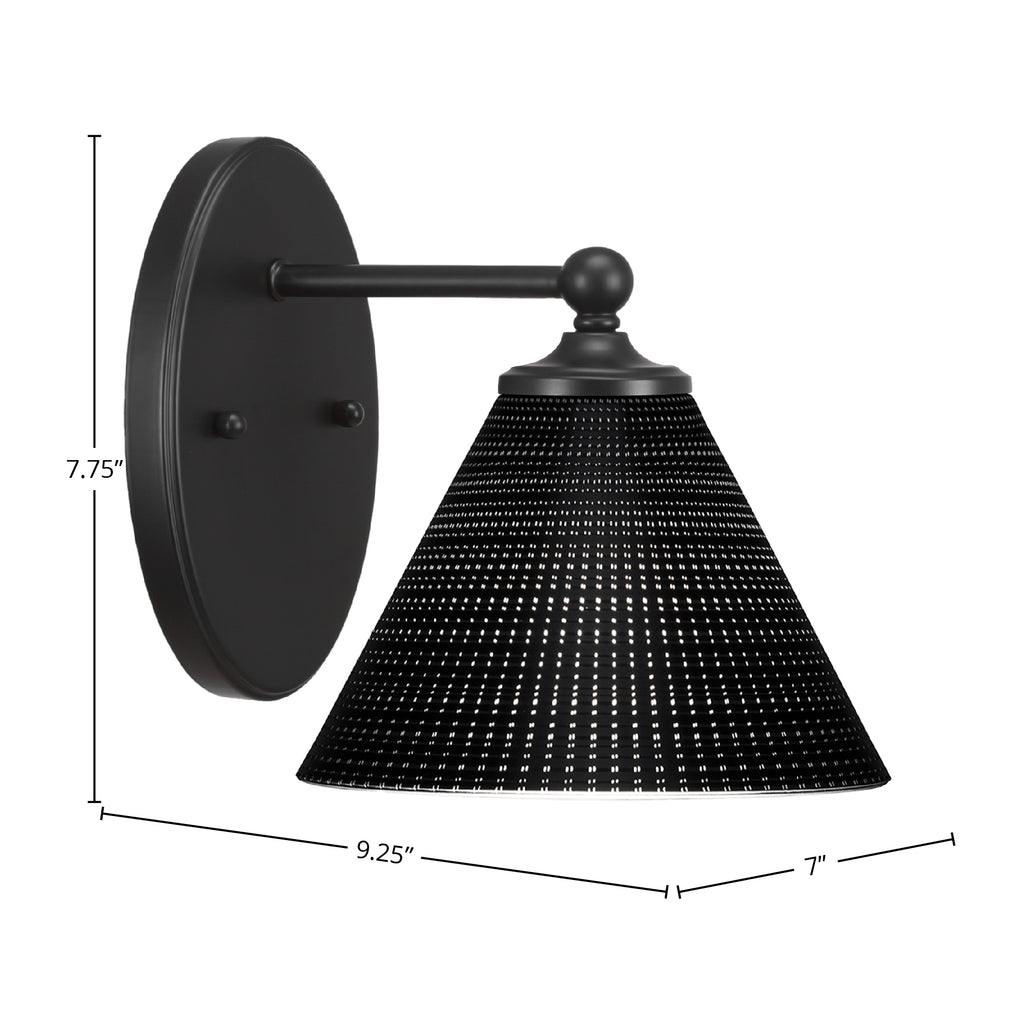 Capri One Light Wall Sconce in Matte Black with 7" Black Matrix Shade