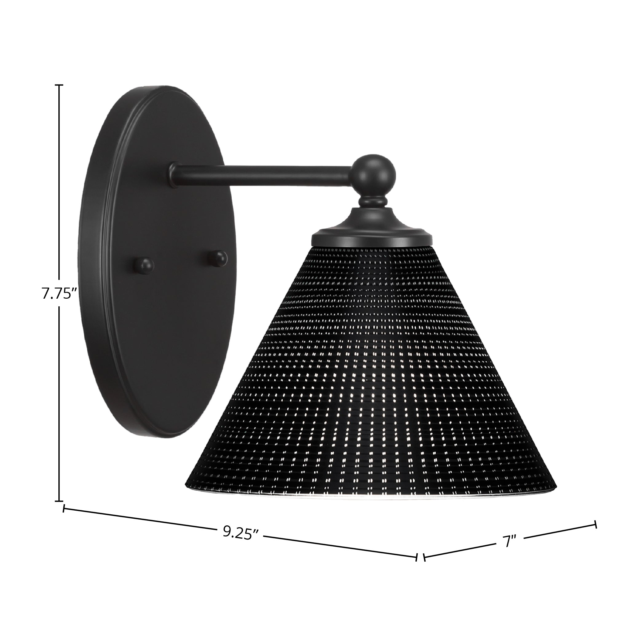 Capri One Light Wall Sconce in Matte Black with 7" Black Matrix Shade
