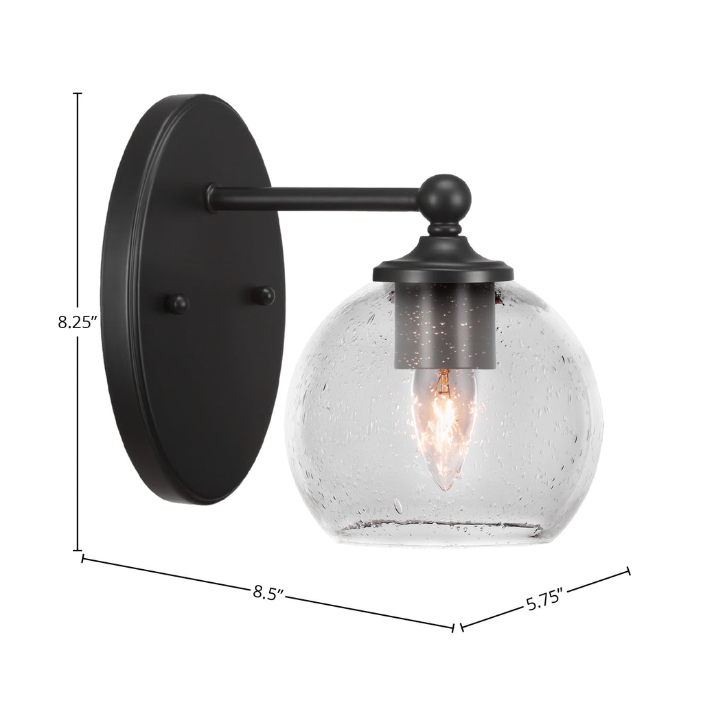 Capri One Light Wall Sconce in Matte Black with 5.75" Clear Bubble Shade