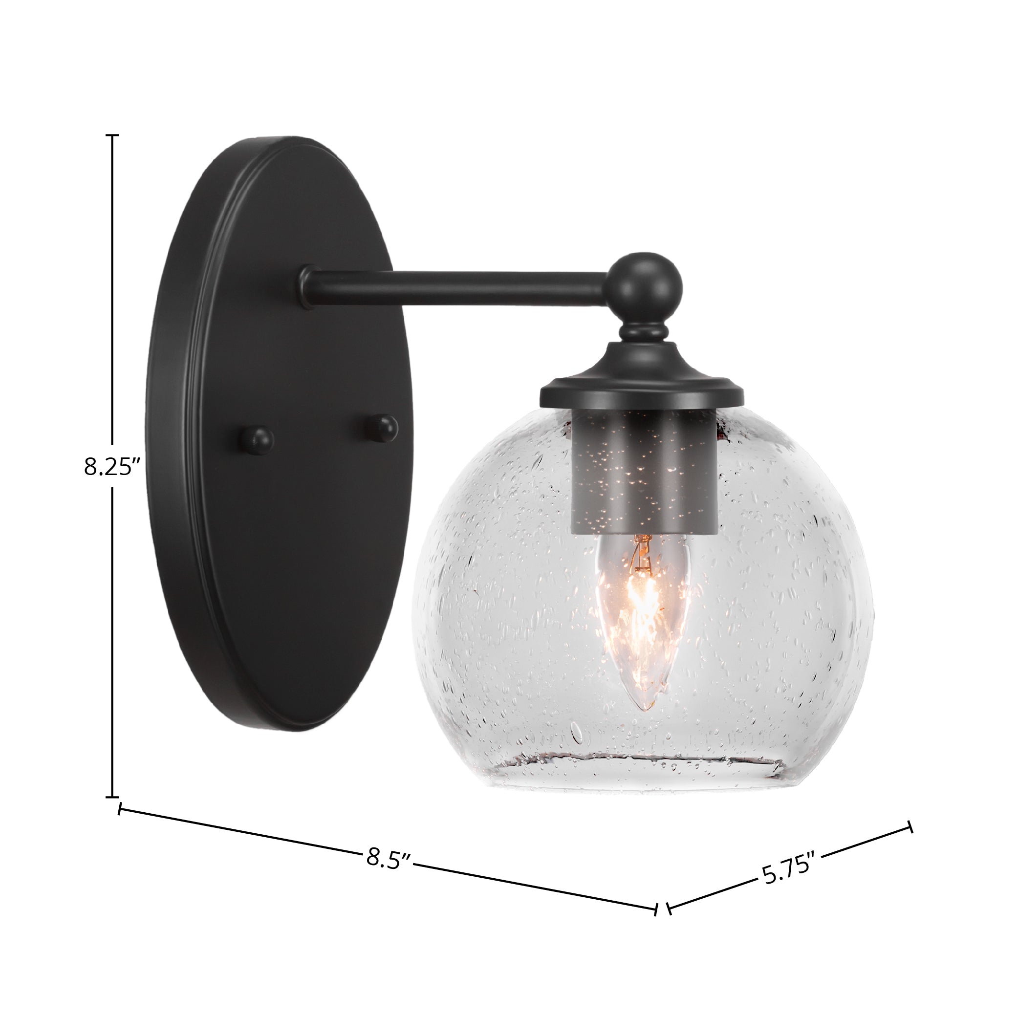 Capri One Light Wall Sconce in Matte Black with 5.75" Clear Bubble Shade