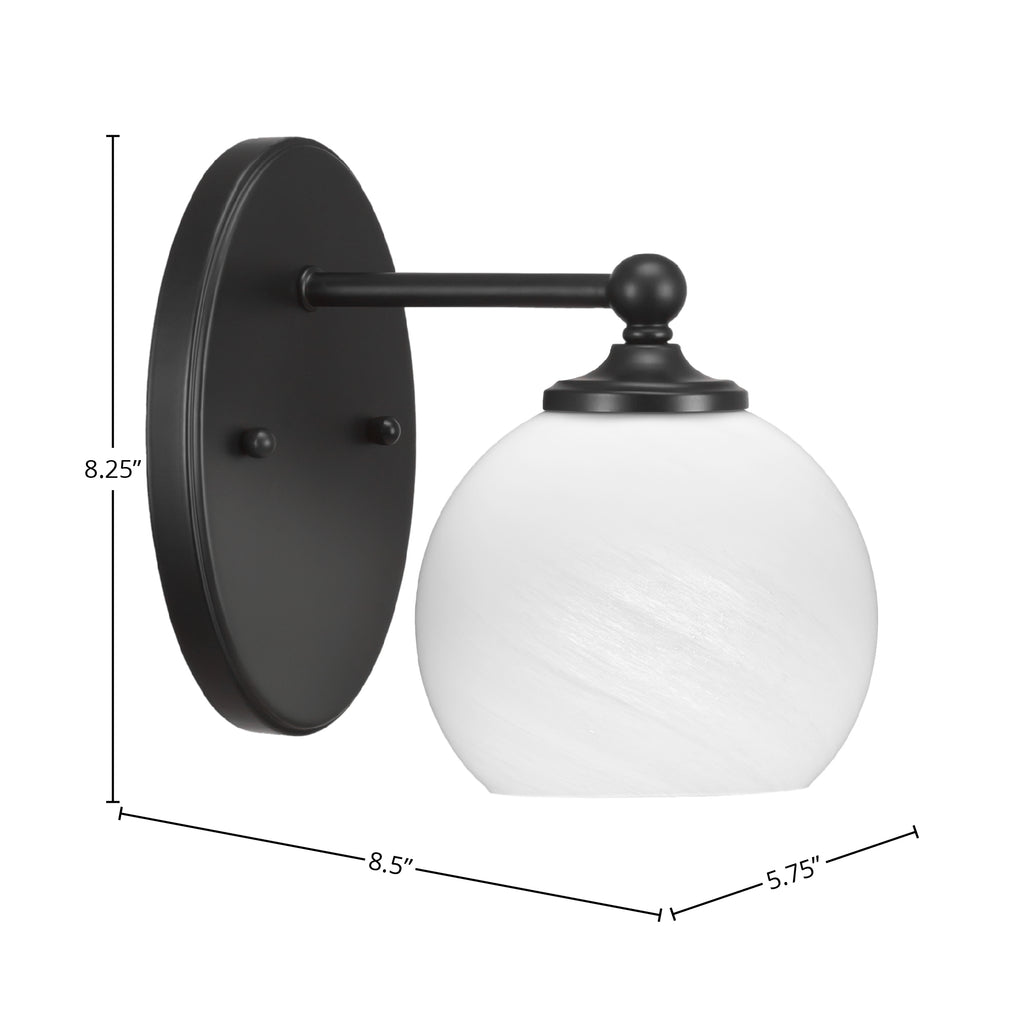 Capri One Light Wall Sconce in Matte Black with 5.75" White Marble Shade