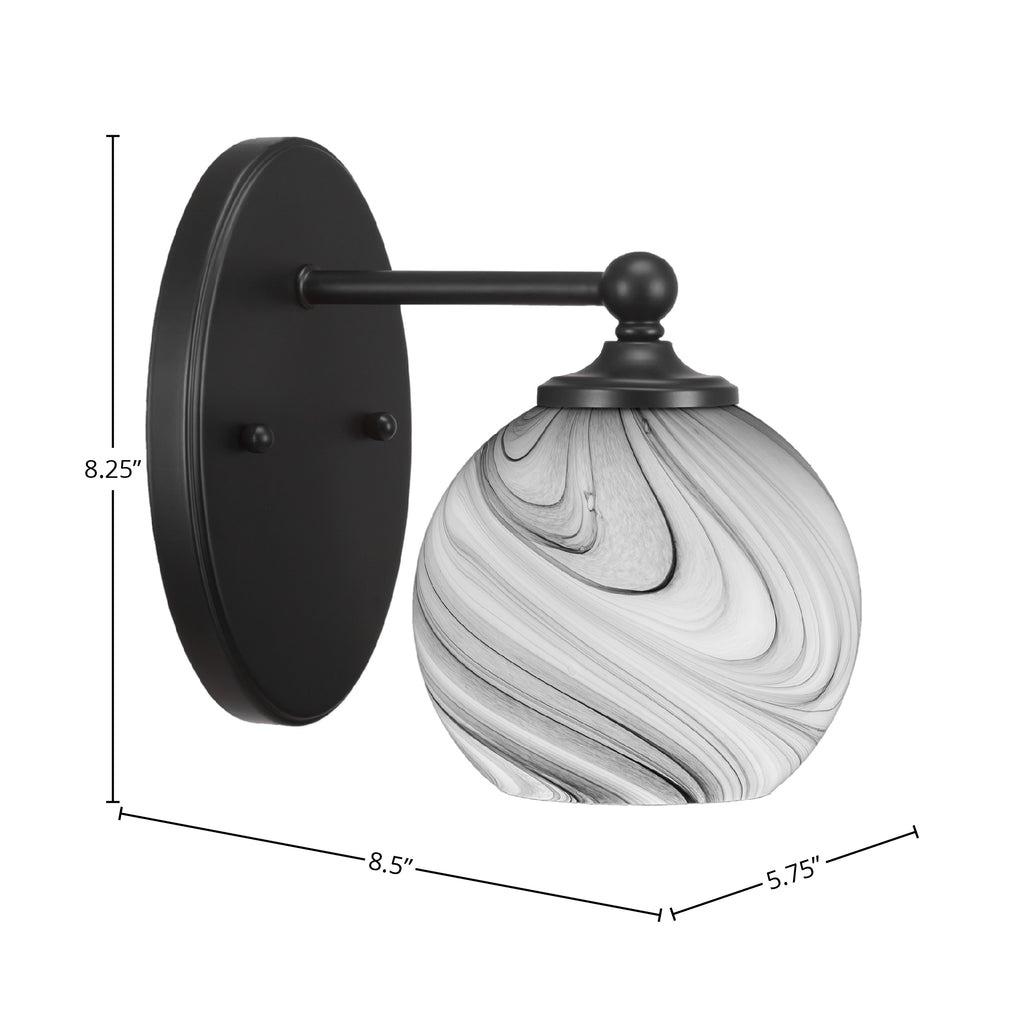 Capri One Light Wall Sconce in Matte Black with 5.75" Onyx Swirl Shade
