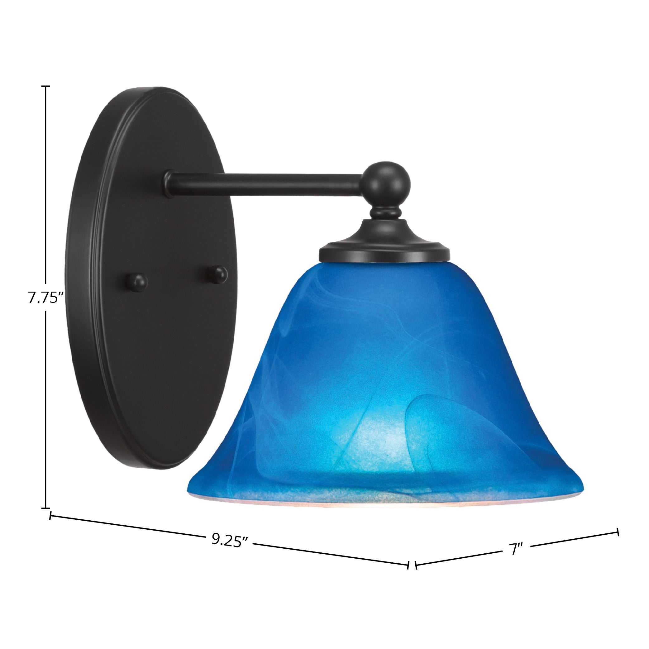 Capri One Light Wall Sconce in Matte Black with 7" Blue Italian Shade