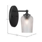 Capri One Light Wall Sconce in Matte Black with 5" Clear Textured Shade