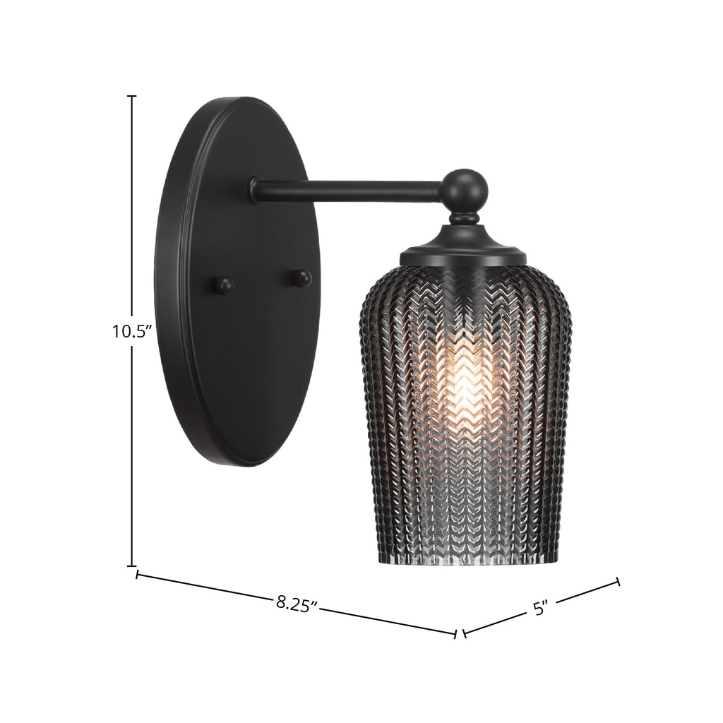 Capri One Light Wall Sconce in Matte Black with 5" Smoke Textured Shade