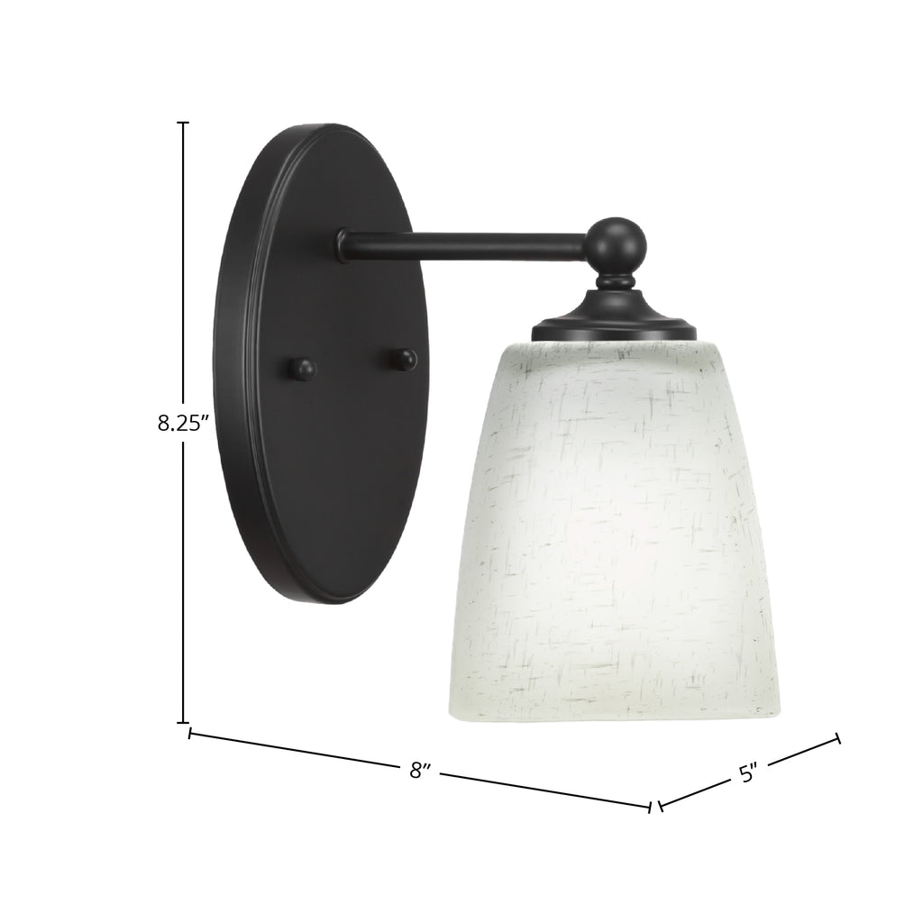 Capri One Light Wall Sconce in Matte Black with 4.5" Square White Muslin Shade