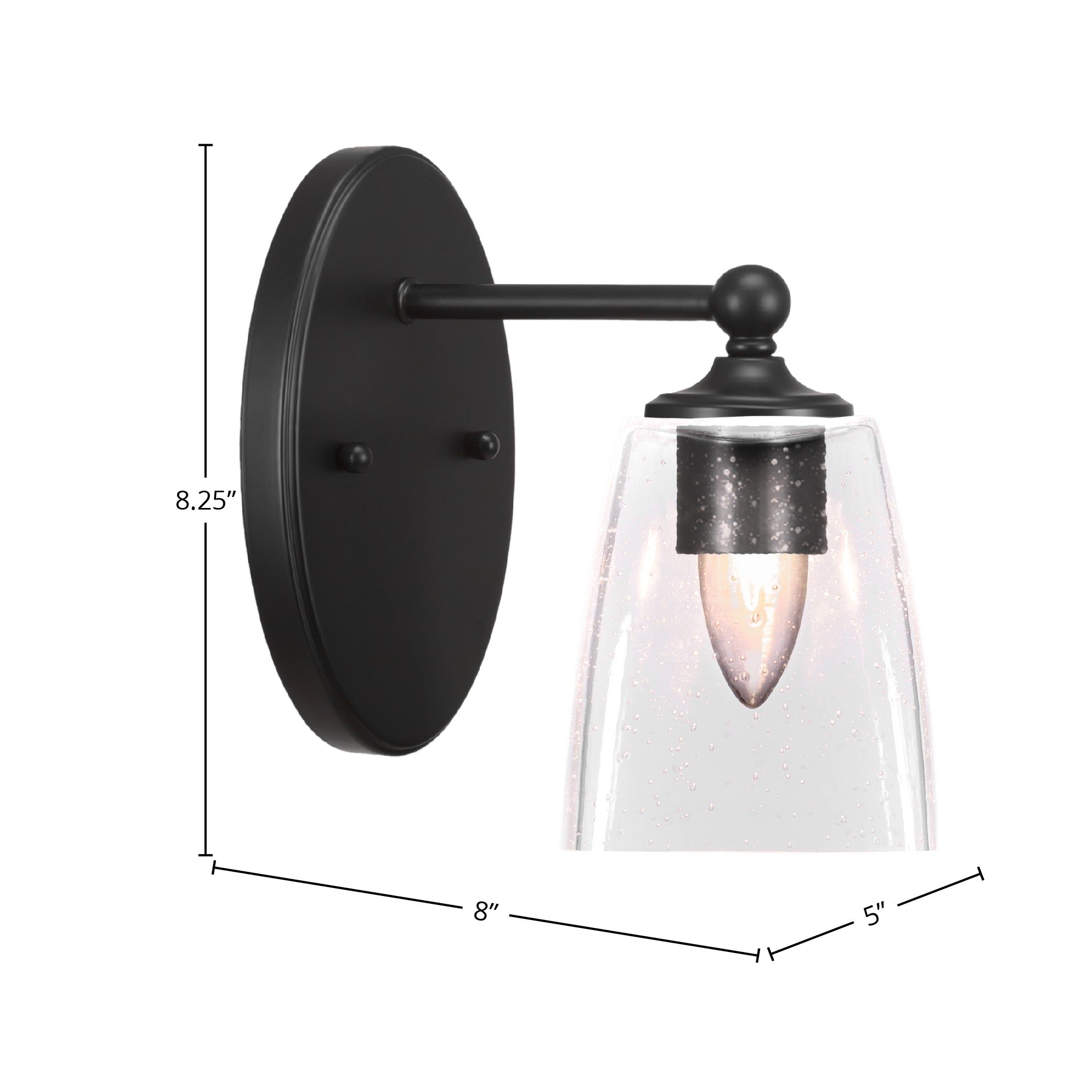 Capri One Light Wall Sconce in Matte Black with 4.5" Square Clear Bubble Shade