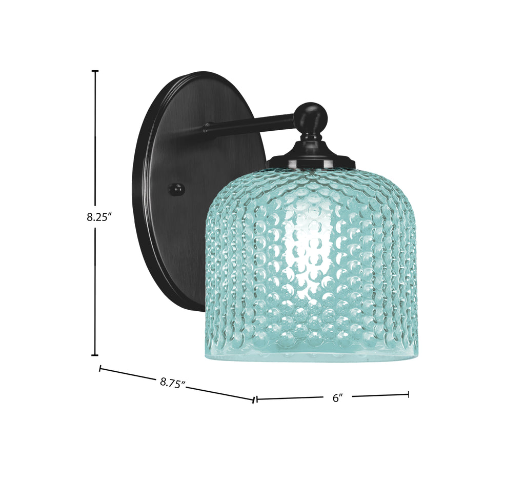 Capri One Light Wall Sconce in Matte Black with Turquoise Textured Shade